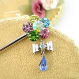 Flower Swarovski Rhinestone Hair Stick with Bow Tassel 5.35