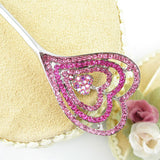 Ruby/Pink Heart Czech Crystal Rhinestone Hair Stick 5.5"