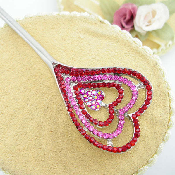 Topaz Heart Czech Crystal Rhinestone Hair Stick 5.5"