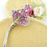 Calla and Butterflies Czech Crystal Rhinestone Hair Stick Pink 5.5"