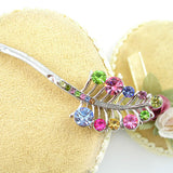 Curved Colorful Leaf Czech Crystal Rhinestone Hair Stick 4.95"