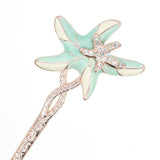 Gold Finish Enamel Seastars Hair Stick with Rhinestones