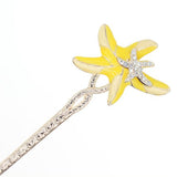 Gold Finish Pink Enamel Seastars Hair Stick with Rhinestones