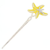 Gold Finish Enamel Seastars Hair Stick with Rhinestones