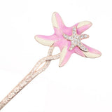 Gold Finish Enamel Seastars Hair Stick with Rhinestones