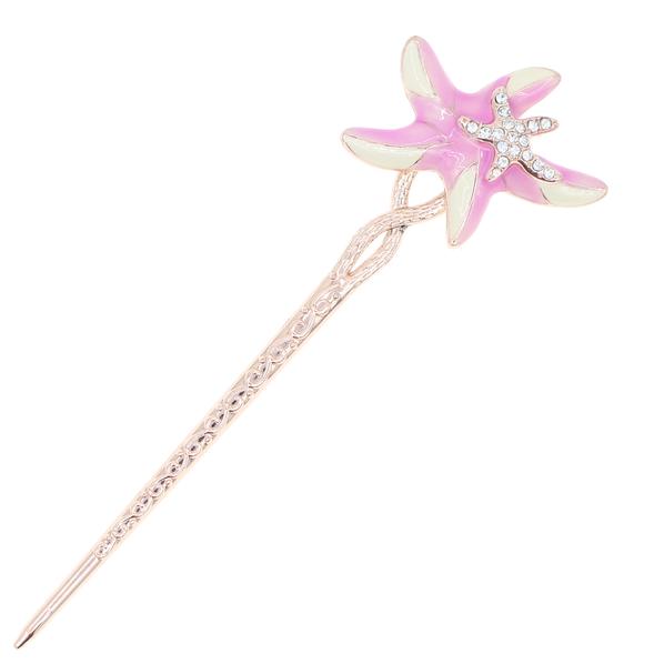 Gold Finish Enamel Seastars Hair Stick with Rhinestones