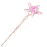 Gold Finish Enamel Seastars Hair Stick with Rhinestones