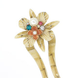 Cellulose Acetate 2-Prong Flower Hair Fork Hair Stick with Rhinestones and Glass Pearls