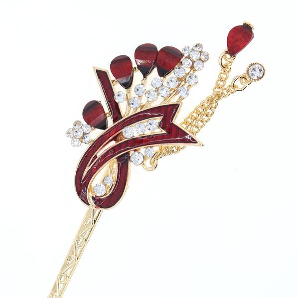 Enamel Hair Stick with Rhinestones and Tassels Feather