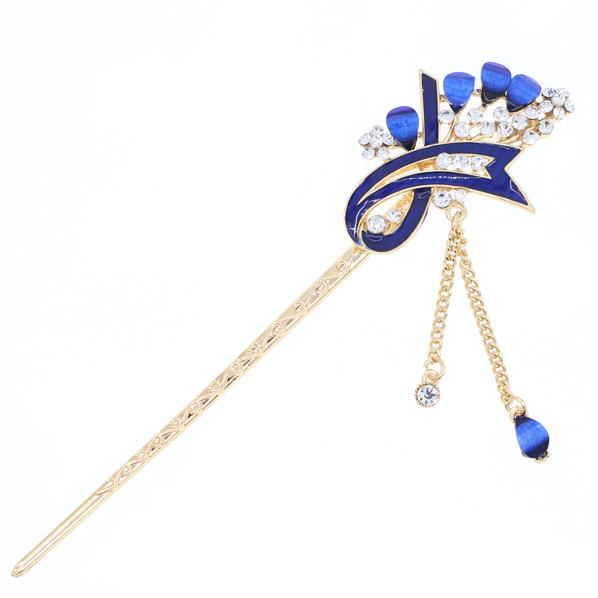 Enamel Hair Stick with Rhinestones and Tassels Feather