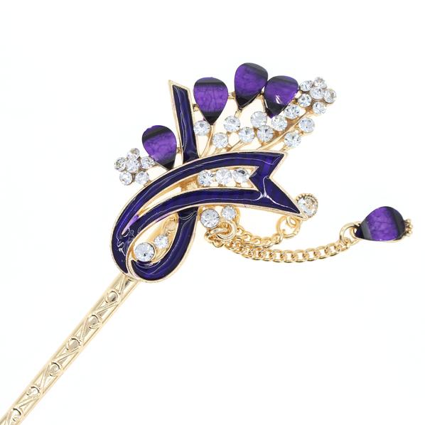 Enamel Hair Stick with Rhinestones and Tassels Feather