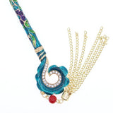 Enamel Cloisonne Hair Stick with Rhinestones and Tassels Hook