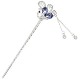 Gold Finish Rhinestone Peacock Hair Stick with Tassels