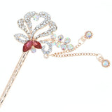 Gold Finish Rhinestone Flower Hair Stick with Tassels