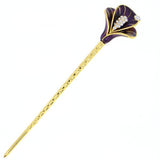 Gold Finish Enamel Calla Lily Hair Stick with Rhinestones