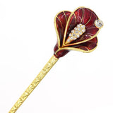 Gold Finish Blue Enamel Calla Lily Hair Stick with Rhinestones