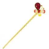 Gold Finish Enamel Butterfly Hair Stick with Rhinestones