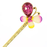 Gold Finish Enamel Butterfly Hair Stick with Rhinestones