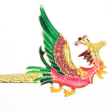 Gold Finish Enamel Phoenix Hair Stick with Rhinestones