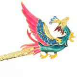 Gold Finish Enamel Phoenix Hair Stick with Rhinestones