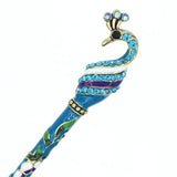 Cloisonne Enamel Hair Stick with Rhinestones Green Peacock
