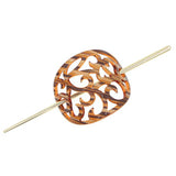Tan Cellulose Acetate Oval Victorian Pattern Bun Cover and Hair Stick 2-pc Set
