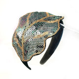 Sequined Hairband Leaf Black and Gold