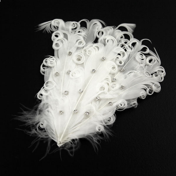 Rhinestone Decorated Curly Feather Hairband Kit Adjustable Removable