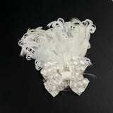Curly White Feather with Bejeweled Bow Hairband Adjustable Removable
