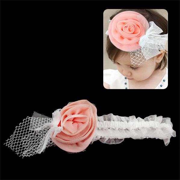 Girls White Stretch Headband with Rose