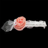 Girls White Stretch Headband with Rose Ivory