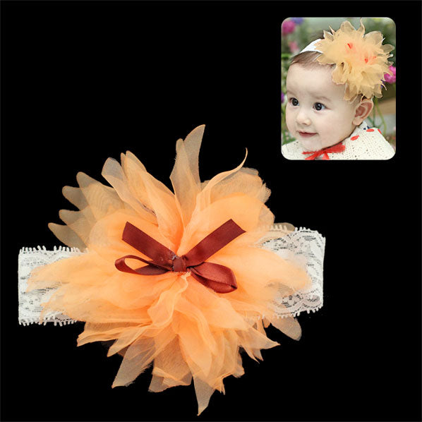 Girls White Lace Stretch Headband with Blue Flower