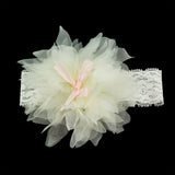 Girls White Lace Stretch Headband with Flower