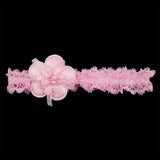 Girls Lace Stretch Headband with Flower and Pearls Pink