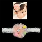 Girls White Lace Stretch  Headband with Mesh Flower and Colorful Beads