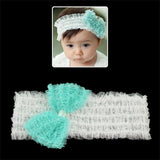 Girls White Wide Stretch Headband with Blue Bow