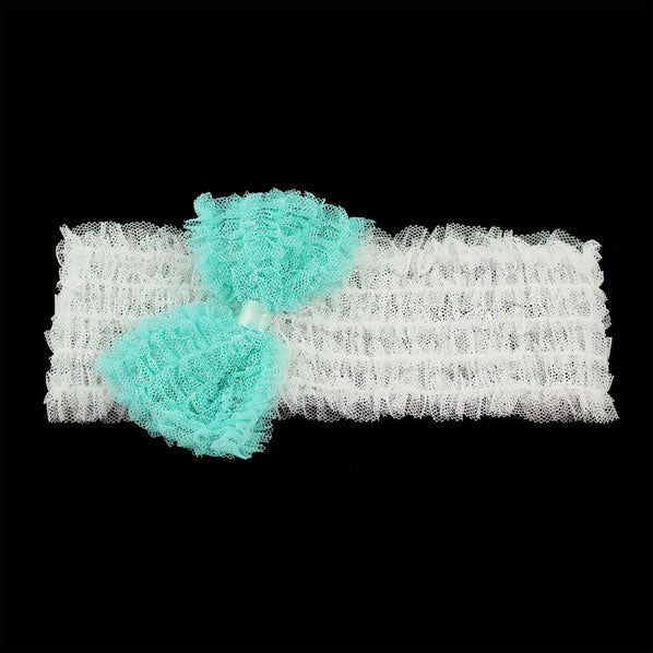 Girls White Wide Stretch Headband with Blue Bow