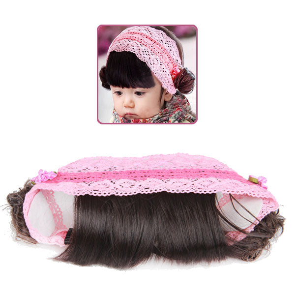 Girls Pink Wide Stretch Headband with Wig Fringe