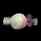 Girls White Stretch Headband with Rose
