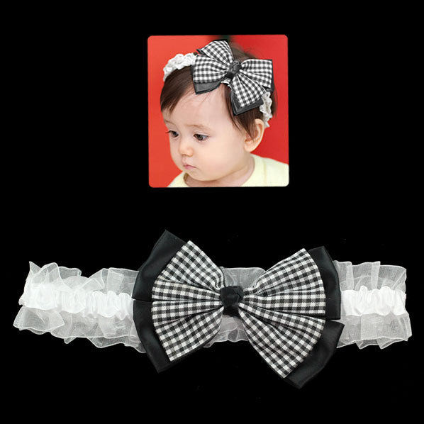 Girls Stretch Hairband with Checker Pattern Bow