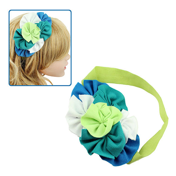 Girls Soft Fabric Flowers Stretch Headband Red Pink White
