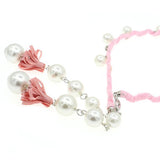 Fabric Wrapped Hair Band Headband with Glass Pearls Rhinestones and Earring-like Tassels Pink