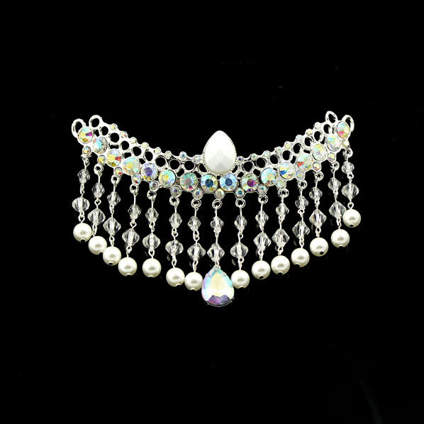 Rhinestone Bridal Hair Piece with Pearl Tassels