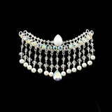 Rhinestone Bridal Hair Piece with Pearl Tassels