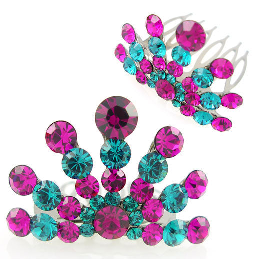 Multi-colored Swarovski Rhinestone Mini Tiara Comb 1.6" Wide