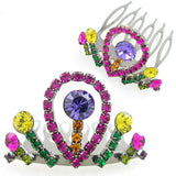 Multi-colored Swarovski Rhinestone Mini Tiara Comb 1.5
