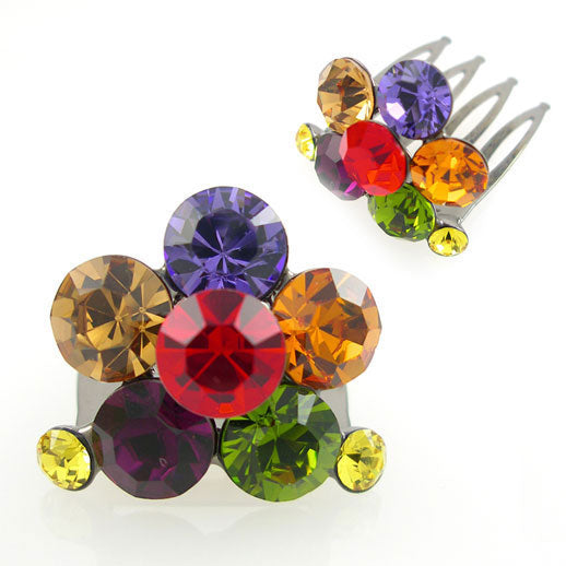 Colorful Flower Swarovski Rhinestone Mini Tiara Comb 0.8" Wide