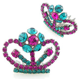 Peacock Blue and Hotpink Swarovski Rhinestone Mini Tiara Comb 1.25