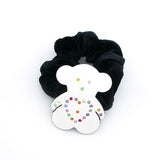 White Love Bear Velvet Ponytail Holder with Multi-colored Rhinestones