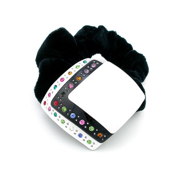 Black&White Diamond Shape Ponytail Holder w/ Multi-colored Rhinestones